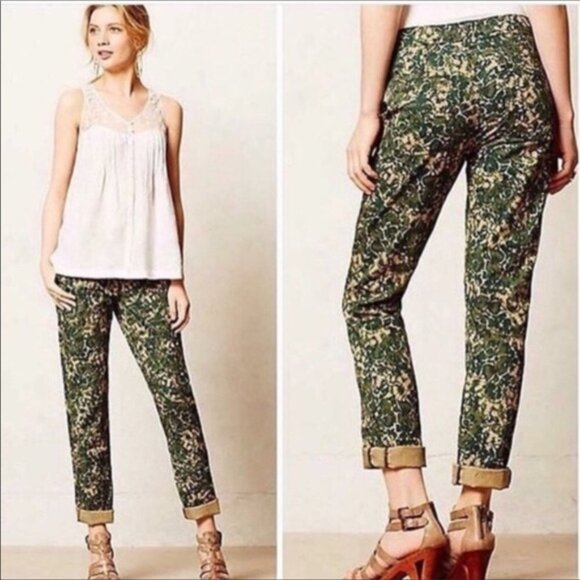 Anthro Hei Hei Sylvan Camo Floral Army Green Cargo Pants Boyfriend Slouch 26 - Picture 6 of 6